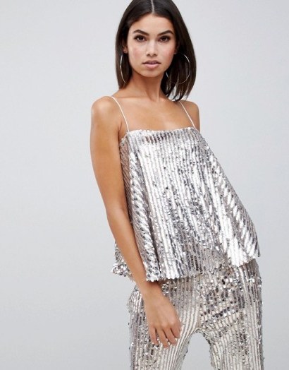 Club L embellished cami top co-ord in silver – metallic camisole - flipped
