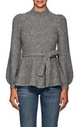 CO Grey Cashmere-Blend Belted A-Line Sweater ~ feminine knitwear