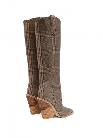 FENDI Coated Prince of Wales grey check knee-high boots