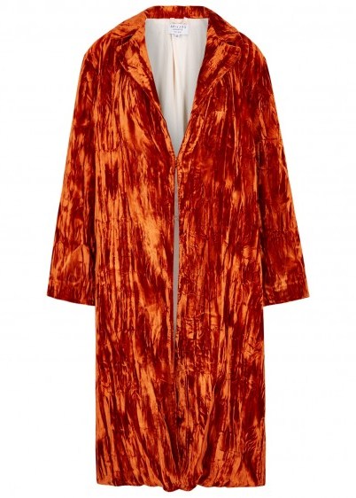 COLLINA STRADA Easy E crinkle-finish orange velvet jacket – luxe outerwear - flipped