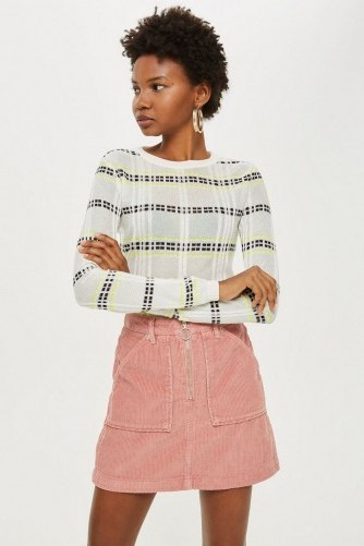 Topshop Pink Corduroy Skirt with Zip - flipped