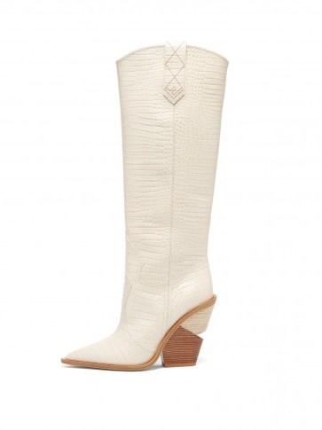 FENDI White Crocodile-effect leather knee-high boots ~ western inspired - flipped