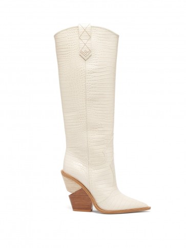 FENDI White Crocodile-effect leather knee-high boots ~ western inspired