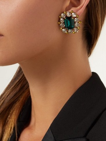 DOLCE & GABBANA Green and Clear Crystal clip earrings ~ glamorous statement clips - flipped