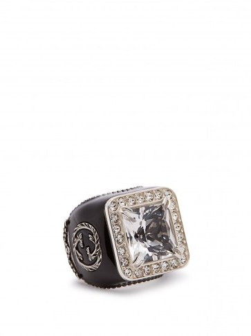 GUCCI Crystal-embellished signet ring / large statement jewellery - flipped