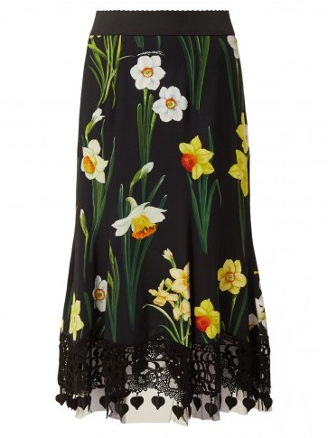 DOLCE & GABBANA Daffodil-print cady midi skirt in black - flipped