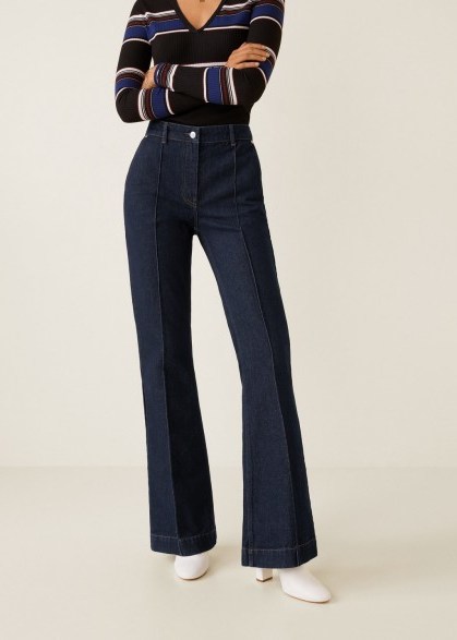 Mango Decorative seam flared jeans in open blue – 70s inspired denim flares - flipped