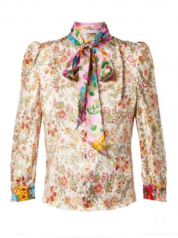EDELTRUD HOFMANN Dia pussy-bow floral-print silk blouse ~ mixed prints ~ puffed sleeves ~ romantic style clothing - flipped
