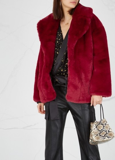 DIANE VON FURSTENBERG Dark red faux fur jacket / jewel tones - flipped