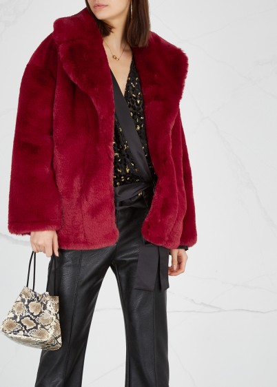 DIANE VON FURSTENBERG Dark red faux fur jacket / jewel tones