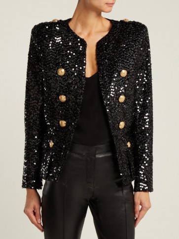 BALMAIN Double-breasted black sequinned blazer ~ evening glamour