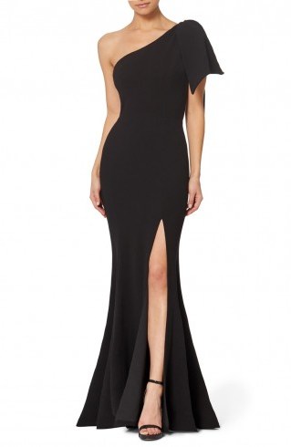 DRESS THE POPULATION Georgina One-Shoulder Black Crepe Gown ~ event glamour - flipped
