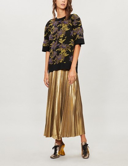 DRIES VAN NOTEN High-waist gold metallic-plissé skirt - flipped