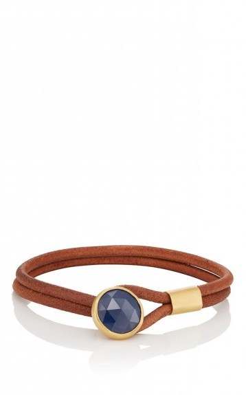 ELI HALILI Blue Sapphire Button Bracelet ~ brown leather cord and gemstone bracelets - flipped