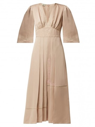FENDI Embroidered beige silk dress ~ feminine pleated bodice - flipped