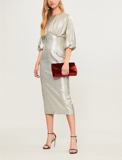 EMILIA WICKSTEAD Elissa puff-sleeve silver metallic-knit dress