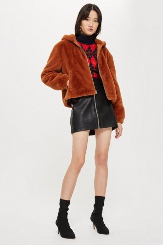 Topshop Faux Fur Zip Up Hoodie in Tobacco | autumn colours | fluffy brown jackets - flipped