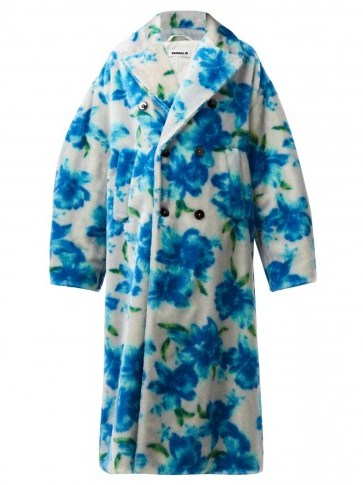 JIL SANDER Fidenza blue double-breasted mohair-blend coat ~ soft feel oversized floral coats - flipped