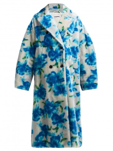 JIL SANDER Fidenza blue double-breasted mohair-blend coat ~ soft feel oversized floral coats