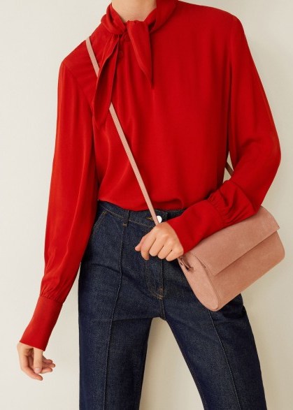 MANGO Pink Flap leather bag BARICCO / feminine crossbody - flipped
