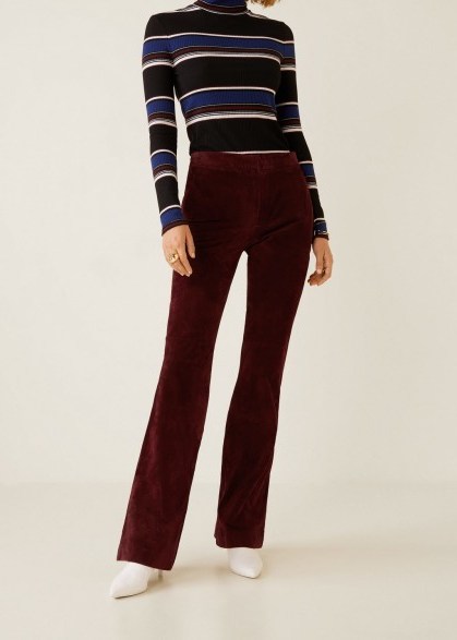 Mango Flared leather trousers in Maroon – 70s retro fashion - flipped