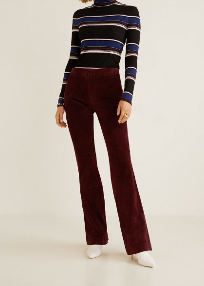 Mango Flared leather trousers in Maroon – 70s retro fashion