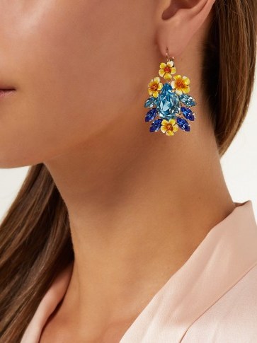 DOLCE & GABBANA Yellow Floral and blue crystal earrings ~ beautiful Italian jewellery - flipped