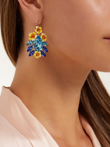 DOLCE & GABBANA Yellow Floral and blue crystal earrings ~ beautiful Italian jewellery