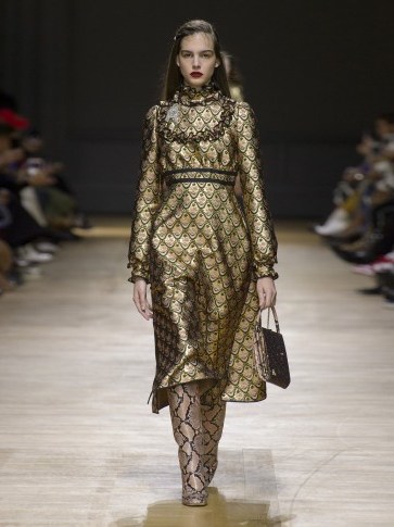 ROCHAS Gold-Tone Floral brocade midi dress ~ luxe clothing ~ opulent fabrics - flipped