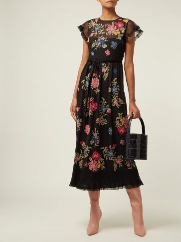 REDVALENTINO Floral-embroidered georgette dress ~ sheer flutter sleeves - flipped