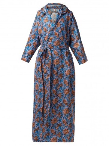 VETEMENTS Blue Floral-print hooded raincoat ~ longline statement mac - flipped