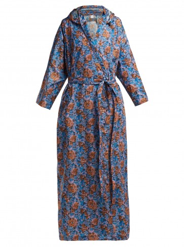 VETEMENTS Blue Floral-print hooded raincoat ~ longline statement mac