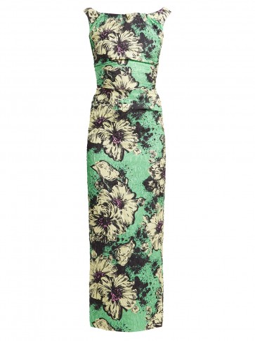 MIU MIU Green Floral-print silk-blend cloqué dress