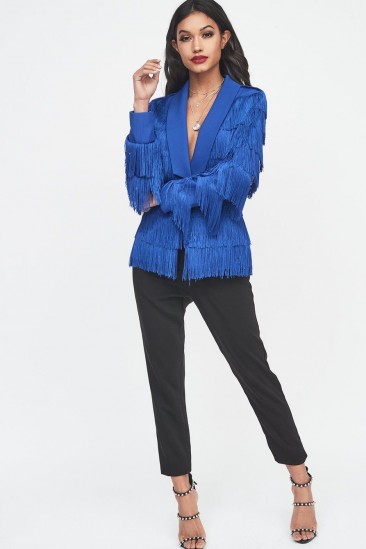 Lavish Alice fringe blazer in cobalt blue – glamorous party jacket