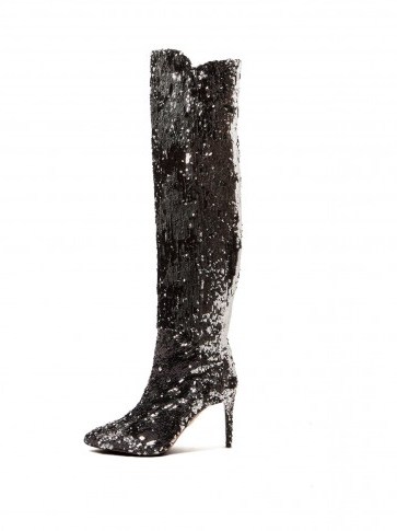 AQUAZZURA Gainsbourg 85 silver sequin knee high leather boots - flipped