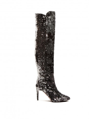 AQUAZZURA Gainsbourg 85 silver sequin knee high leather boots