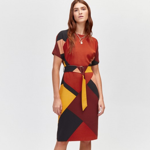WAREHOUSE GEO PRINT DRESS / perfect colours for Autumn