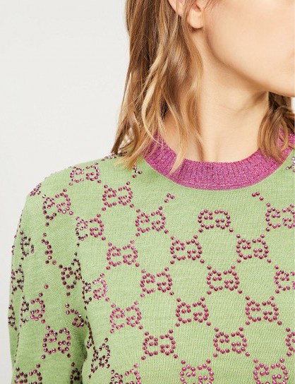 GUCCI GG crystal-embellished green wool jumper ~ little details ~ luxe knitwear - flipped