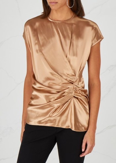HELMUT LANG Gold ruched satin top ~ luxe clothing - flipped