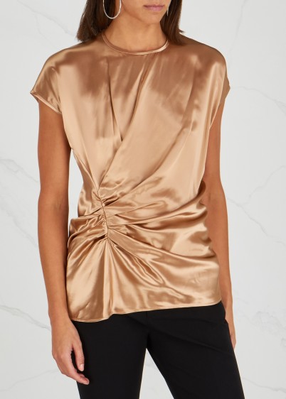 HELMUT LANG Gold ruched satin top ~ luxe clothing