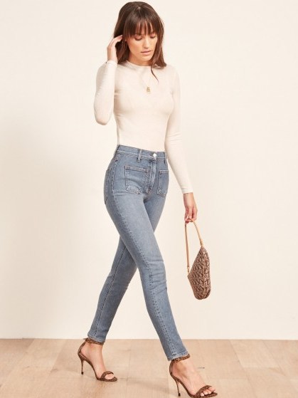 Reformation High & Skinny With Patch Pockets in Catalina | front pocket denim skinnies - flipped