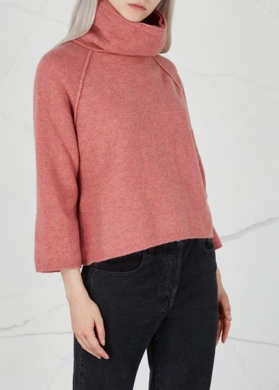 HIGH Jasper rose mélange wool-blend jumper – pink high neck sweater – raglan sleeves - flipped