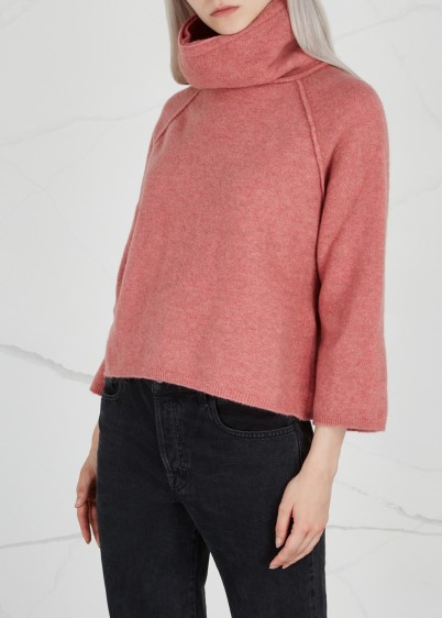 HIGH Jasper rose mélange wool-blend jumper – pink high neck sweater – raglan sleeves