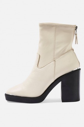 Topshop HIGHLAND Leather Ankle Boots in White | chunky retro boot - flipped