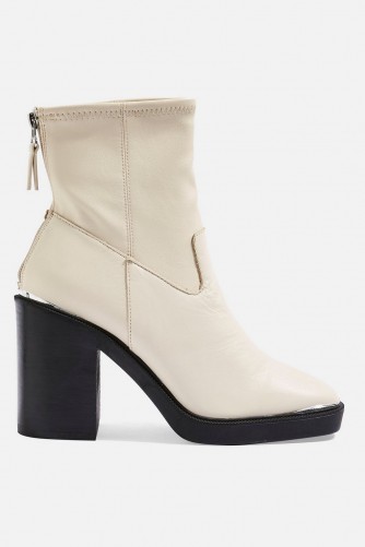 Topshop HIGHLAND Leather Ankle Boots in White | chunky retro boot