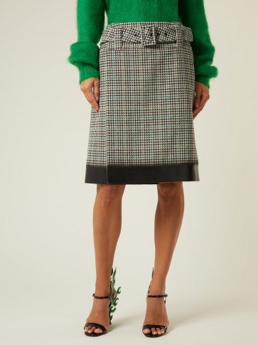 PRADA Houndstooth wool-blend tweed midi skirt with black trim ~ chic wrap style skirts - flipped
