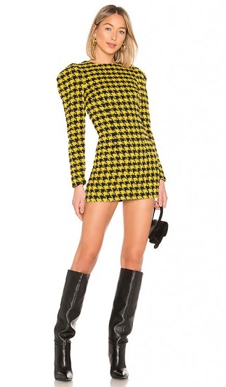 House of Harlow 1960 LOUI DRESS in Yellow and Black Dogtooth | retro fashion - flipped