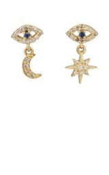 ILEANA MAKRI Mismatched Eye Stud 18k Yellow Gold Earrings / tiny diamond and sapphire drops