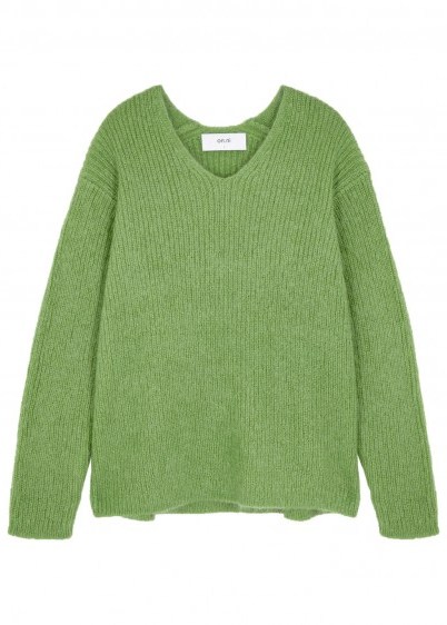 IN.NO Aria green mohair-blend jumper ~ luxe V-neck - flipped