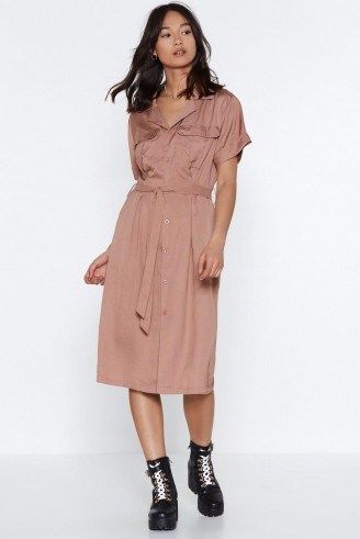 NASTY GAL It’s Worth a Tie Utility Dress in rose – pink utilitarian fashion - flipped